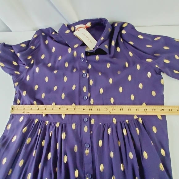 Solitaire Gold Dot Button Front Tunic Size XL Long Sleeve Hi-Low Hem Mini Dress - Picture 9 of 13